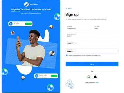 WorkGallery signup page roast signup signup page ui design uiux web ui webdesign website design