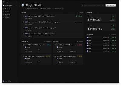 Opal Dashboard — Refinement agency clean clean ui dark dark mode dark theme dashboard dashboard ui finance minimal minimal ui minimalistic minimalistic ui sass sass dashboard ui