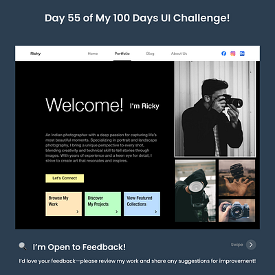 Day 55/100 - Photography Portfolio Screen UI designdaily