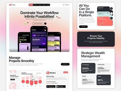 Rendox | Agency Management SaaS Website figma design landing page saas design ui design user interface user interface design webpage design website design