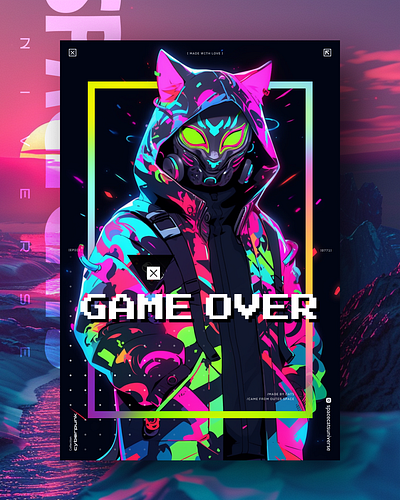 Game Over 🎮 ai branding cat daliy design illustration poster print