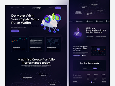 CryptoEdge - Crypto Exchange Landing Page Design banking bitcoin blockchain crypto crypto currency crypto currency landing page crypto design crypto wallet dark dogecoin exchange website finance page invest mining modern banking payments platform token trading finance ui ux