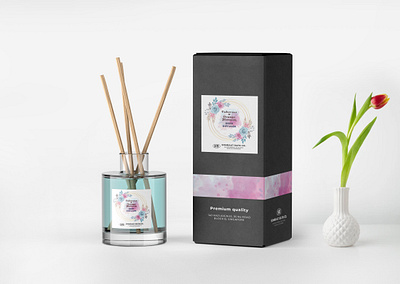 Reed Diffuser with Packaging Box Mockup box diffuser graphic design packa packaging print reed reed diffuser