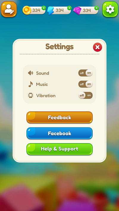 Casual Game UI Setting Screen, Setting Popup Game, Game UI/UX button design buttons design graphic design illustration mobile app setting screen ui ux web mobile application web apps