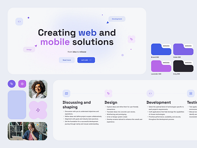 Landing page for develop agency design figma firsts screen landing light mode timeline ui web site