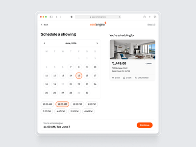 Schedule an apartment visit | Rentengine accessible ai ai scheduler apartment calendar chip date selector flat design modular real state rounded corner schedule sidebar time selector widget