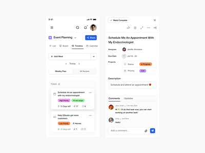 Mobile UI app ui branding calendar clean comment design dstudio illustration meeting app mobile ui product design project management app responsive task manager typography ui ui ux user experience ux