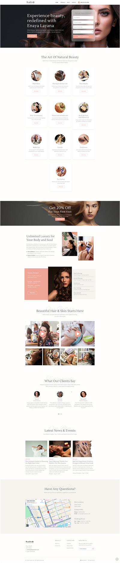 Enaya Salon Website UI Design animation brochure brochure design design icon illustration logo logodesign logos ui website website design