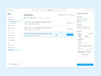 Uptoo Home dashboard download drawer hover interaction invoice management invoices platform saas sales sidebar sidenav table ui ux