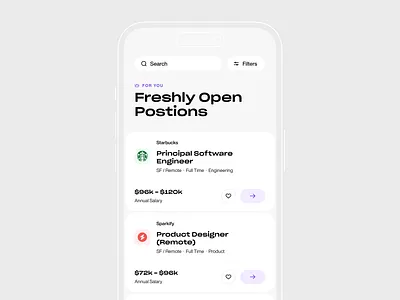 Jobfinder app ai job finder case study flat design freelance fullscreen job job board modern typography nav bar product design search bar search result vacancy