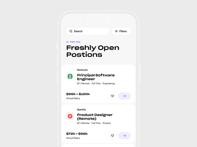 Jobfinder app ai job finder case study flat design freelance fullscreen job job board modern typography nav bar product design search bar search result vacancy