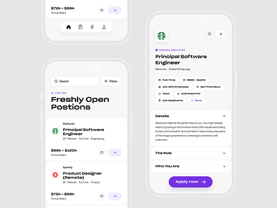 Jobfinder app ai job finder case study flat design floating button floating nav freelance fullscreen job board minimal ui nav bar product design vacancy