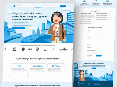 Psychology services landing page for business/industry b2b blue branding character company profile figma footer hero image hero section illustration landing page mascot mental health psychology ui ui design ui illustration ux ux design