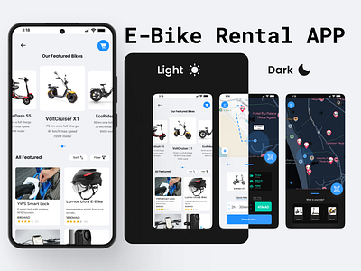 E-Bikes App : e - Bike Rental Application UX UI Design android app design application bike design e bike electronic inspiration ios mobile phone rent rental shop store ui ui design ux ui