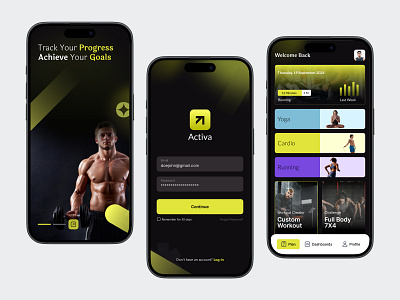 Activa: Fitness, GYM & Workout at Home app design cardio app fitness app fitness app ui gym app home gym home workout personalized app running tracking tracking app ui ui app workout app yoga app