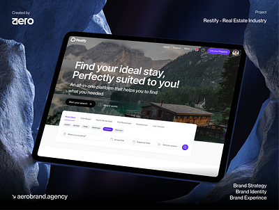 Restify UIUX & Branding CaseStudy aero aero branding agency aero uiux brand experience branding casestudy clean design landing page online booking product design real estate realestatedesign redesign uiux casestudy user experience design ux webdesign website website concept