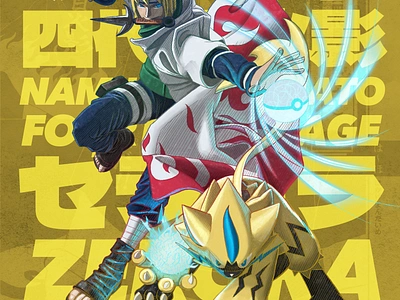 Pokeruto: Minato & Zeraora artwork comic crossover fanart hokage illustration minato naruto ninja pokemon rasengan zeraora