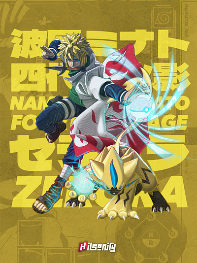 Pokeruto: Minato & Zeraora artwork comic crossover fanart hokage illustration minato naruto ninja pokemon rasengan zeraora