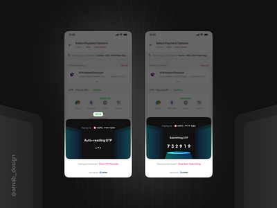 Auto-Reading OTP for card transactions bottomsheet card darktheme design fintech insp inspiration modal otp payments