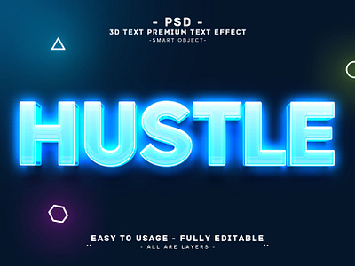 Hustle '' 3D Photoshop Text Effect Style editable text glow text glowing headline txt hudtle 3d text effect hustle text lighting psd psd text effect smart object