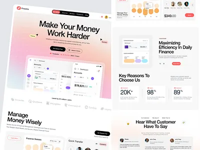Financial management website branding landing page management ui web
