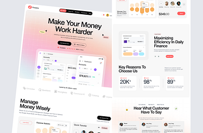 Financial management website branding landing page management ui web