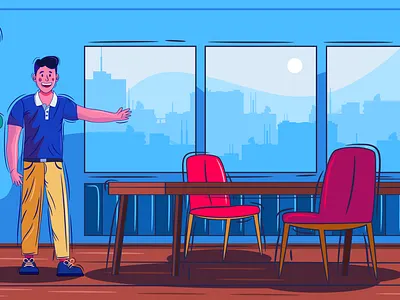 Flat office illustration 2d art blue branding character city design desk flat design flat illustration graphic design illustration inkscape key visual kv minimal minimalistic office simple visualization