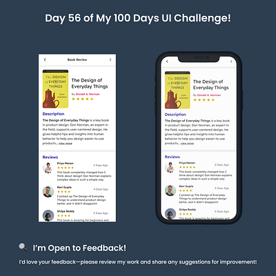 Day 56/100 - Book Review Screen Mobile UI digital design
