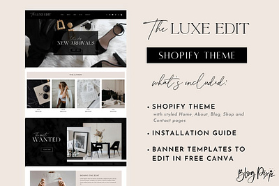 Shopify Theme - The Luxe Edit black and white website blog pixie ecommerce website luxurious website luxury website minimal website design online store shopify theme the luxe edit small business template small business website website design website template