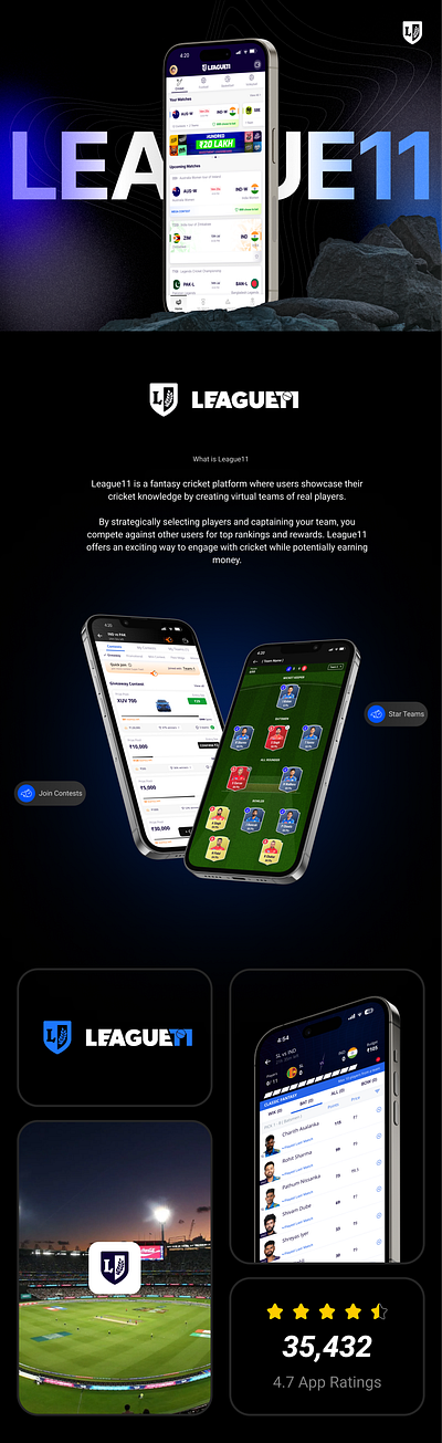 League11 - Home of all Fantasy Sports mobile ui ux