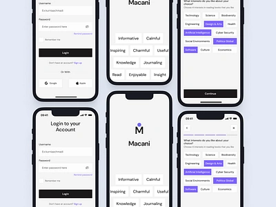 Macani - Journal App | UI Kit app article book clean design figma interface ios journal minimalism mobile mobile app product design ui ui kit uiux ux