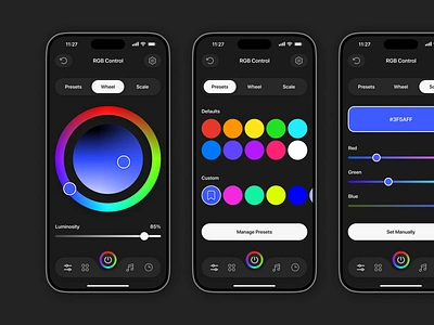 RGB Light Control UI clean color picker design mobile palette rgb ui