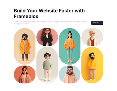 Landing Page Hero Section - Frameblox UI avatar framer header hero images landing section social proof ui design webdesign