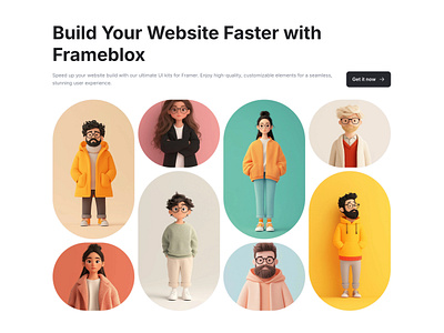 Landing Page Hero Section - Frameblox UI avatar framer header hero images landing section social proof ui design webdesign