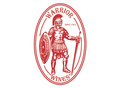 Warrior Wines 1967 angry armour design helmet legion logo military old red roman shield sword vector warrior wines