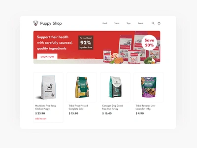 Puppy food web shop UI animal food interface puppy shop ui ux web webshop