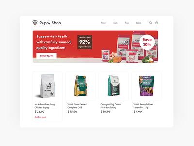 Puppy food web shop UI animal food interface puppy shop ui ux web webshop