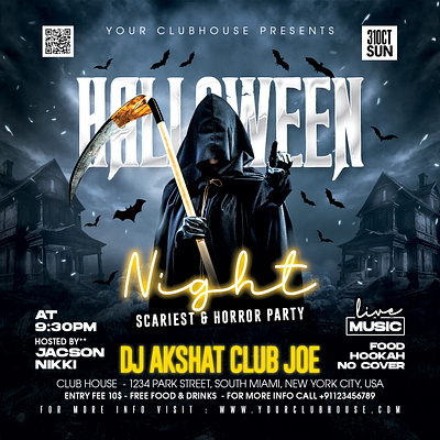 Halloween Flyer club club flyer event flyer design ghost party halloween halloween dinner night halloween event halloween flyer halloween night halloween party halloween weekend holiday horror night party instagram party pumpkin craving scary night spooky spooky month