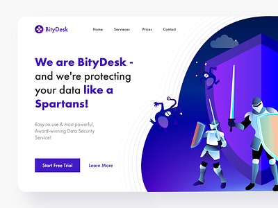 BityDesk data protection UI data interface landing page protection shield spartans ui ux