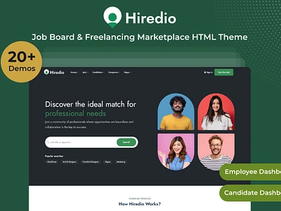 Hiredio - Job Board Theme career employer freelancing job board job seeker recruitment resume talents