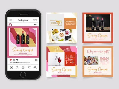 Instagram post for wine label "Sunny grapes" design facebook graphic design instagram instagram post meta post pink wine wine bottles wine glass wine label wineyard