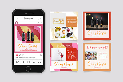 Instagram post for wine label "Sunny grapes" design facebook graphic design instagram instagram post meta post pink wine wine bottles wine glass wine label wineyard