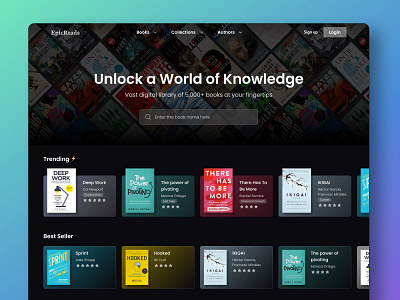 Digital Library audible books cards dark theme digital gradient grids library product design rating search web design website