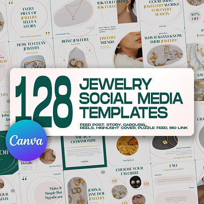 128 Jewelry Social Media Canva Template canva template graphic design instagram feed instagram post template instagram stories template jewellry jewelry jewelry business social media banner social media kit social media pack social media templates