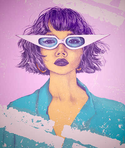 For Fun beauty drawing funky girl glasses groovy hair hand drawn illustration lips neon pastel person photoshop portrait procreate sean quinn stipple sunglasses woman