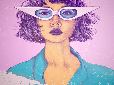 For Fun beauty drawing funky girl glasses groovy hair hand drawn illustration lips neon pastel person photoshop portrait procreate sean quinn stipple sunglasses woman