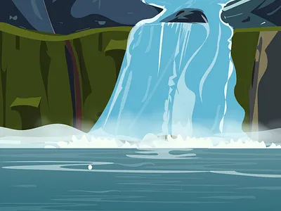WATERFALL 2d art 2d flat art adobe illustrator arts illustration digital art digital illustration environment art flat art illustration illustrator landscape illustration nature art vector art waterfall art