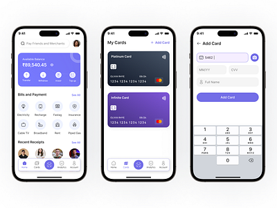 Fintech Mobile App add new card add new card ui bills payment credit card credit card list fintech app fintech mobile app ios app ios app ui mobile app mobile app ui multiple credit card payment app ui