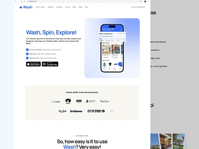 Wash - Onepager android apple appstore branding design designer figma flat framer marseille martin picture pontegnier product simple ui ux wash website