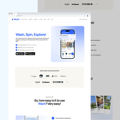 Wash - Onepager android apple appstore branding design designer figma flat framer marseille martin picture pontegnier product simple ui ux wash website